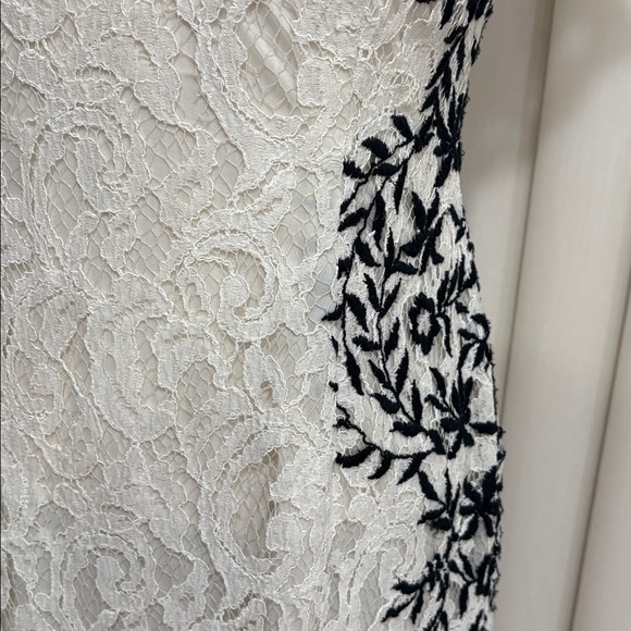 Adrianna Papell White Lace black embroidered sides Midi sheath Dress  V neck 6 - Picture 4 of 16
